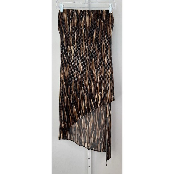 Cache Women’s M Strapless Asymmetrical Dress Brown Black Abstract Y2K Made USA - Picture 1 of 8